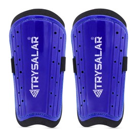 TrySalar Shin Guards Football, Soccer Shin Pads for Kids Junior Youth Boys Girls Mens Beginner Elite Athlete Perforated Breathable Hockey Games Leg Calf Protective Gear (Blue)