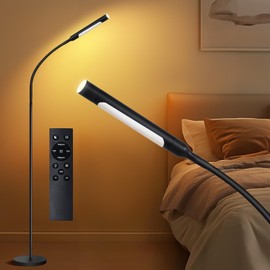 SANBEN Floor Lamp with Remote, 67" Gooseneck Dimmable Standing Lamp, 3 Color Temperatures & 5 Brightness Levels, Modern Reading LED Light for Bedroom, Living Room, Office - Black