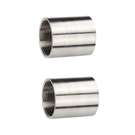 Feelers 304 Stainless Steel Cast Pipe Coupling Fitting, Female Coupler Adapter Polished, 1/2" x 1/2" NPT Female Thread (1 inch Length, 2Pcs)