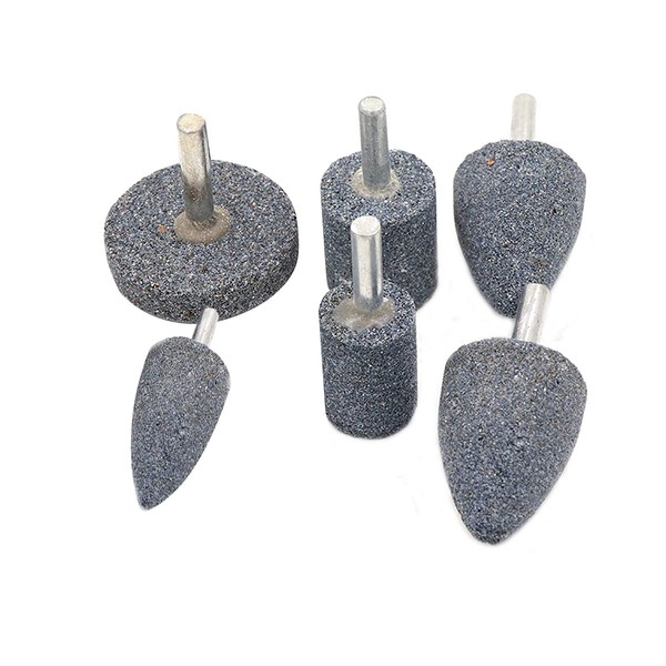 Luo ke 80 Grit 3 Different Shapes Head Mounted Stone Point Abrasive Grinding Wheels Bit Set with 1/4" (6mm) Mandrel for Rotary Tools