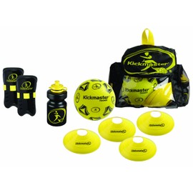 Kickmaster Backpack Football Training Set - Complete Training Package with Size 4 Training Ball, Shin Pads, Drinks Bottle, and Flexi Training Cones