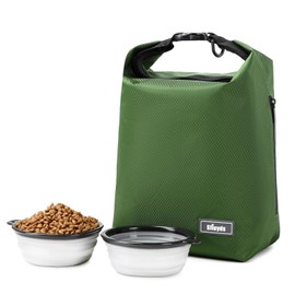 SFIUYDS Dog Food Travel Bag,Pet Food Container 20 lb w/2PCS Collapsible Dog Travel Bowls and Zipper Side Pocket(Green, Large)