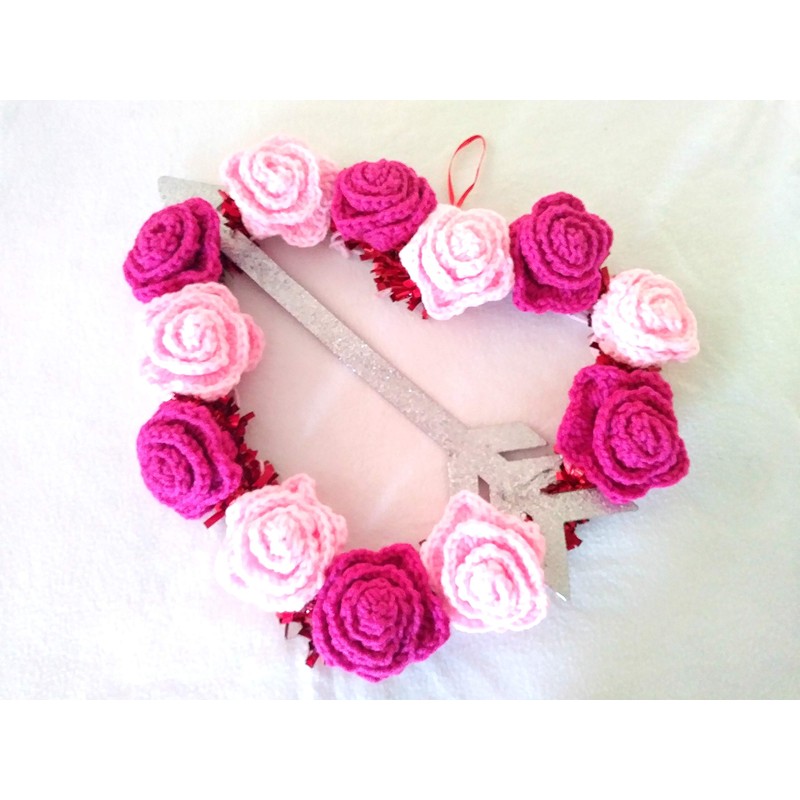 Crochet Rose Flower Hanging Wreath