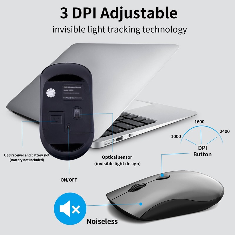 Wireless Mouse and Keyboard Combo, Silent Full-Size Computer Keyboard with