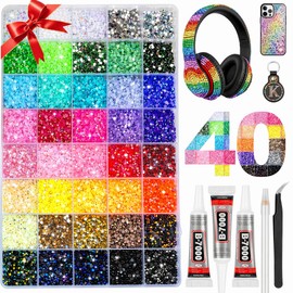 36000 Pcs Resin Rhinestones for Bedazzling Kit, 40 Colors 3mm Flatback Rhinestones with 3 Pcs B7000 Jewelry Glue & Tools, Bedazzler Kit for DIY Crafts Nail Art Makeup Clothing
