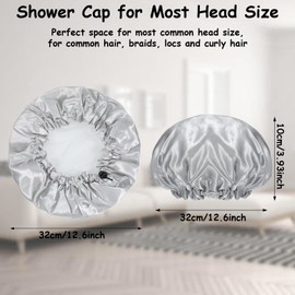 Double Layer Satin Bonnet for Men, Waterproof Bath Shower Cap Adjustable Drawstring Hair Bonnet Reusable Bathing Hair Cap for Men Curly Hair Braids, Silver