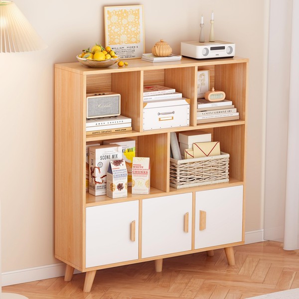 OSCHF Cubby Shelf Bookcase with Doors - Wooden 8 Cube