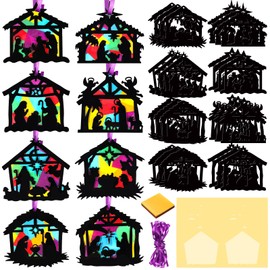 Containlol 24 Set Christmas Nativity Craft Kit Make a Nativity Scene Suncatchers Kit DIY Nativity Religious Craft Christmas Crafts Kit for Holy Night Christian Religious Party Supplies
