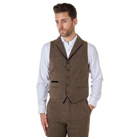 Xposed Men’s Classic Tweed Collar Waistcoats Vintage 1920s Retro Styled Smart Tailored Fit Vests [AMZCH-CWC-DANE-D4-BROWN-48]