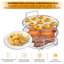 Rack für Ninja Heißluftfritteuse MAX AF160EU,304 Edelstahl 3-lagiger Dehydrator-Grillrost Rack Zubehör für Ninja Heißluftfritteuse MAX [AF160EU](Eingetragenes Patent)