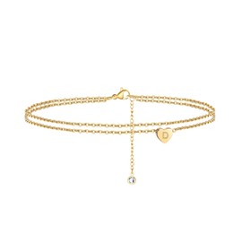 Turandoss Tiny Initial Ankle Bracelets for Women, 14K Gold Filled Dainty Heart Initial Ankle Bracelet Beach Foot Chain Letter Anklet for Teen Girls Beach Jewelry Anklet with Initials D