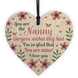 RED OCEAN Nan Nanny Gifts Birthday Gifts For Nan Wooden Hanging Heart Sign Mothers Day Keepsake Gifts
