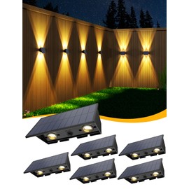 UGDLUCK Solar Lights Outdoor, 6PACK Solar Fence Lights 4LED Up & Down Solar Wall Lights,Waterproof 100 Lumens Super Bright Wall Decor Lighting for Deck Step Patio Post Garden Yard Porch (Warm White)