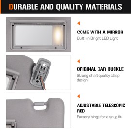 Left & Right Sun Visor for KIA Sportage 2005-2010 with Light, Driver & Passenger Side Grey SunVisor Replacement 85202-1F690LX, 85201-1F690LX