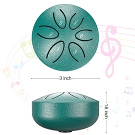 Rain Drum for Outside Garden Instrument,3 Inches 6 Notes Steel Tongue Rain Chime Drum,Waterproof Rain Drum for Camping,Meditation or Yoga (Green)