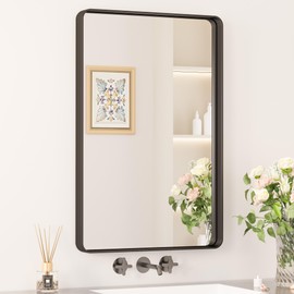 Keonjinn Black Bathroom Mirror, 20 x 30 Inch Rounded Rectangle Matte Black Bathroom Mirrors for Over Sink, Farmhouse Mirror with Seamless Frame, HD Tempered Glass Vanity Mirror(Horizontal/Vertical)
