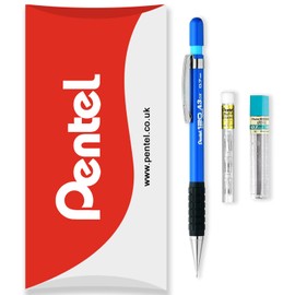 Pentel 120 Series Automatic Mechanical Pencil A315 + 12 HB Refill Leads + Tube of Eraser Refills - In Pillow Packaging (Blue, 0.7mm)