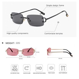ADEWU Sunglasses Retro Vintage Glasses Rimless UV Protection Slim Rectangular Sunglasses Men Women Unisex, Gold-grey gradient