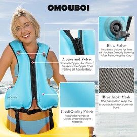 FORWEWAY Adult inflatable buoyancy aid vest,fit 100 kg & 150-200 cm adjustable dual air chambers and high visibility. Suitable for kayakin,surfing,diving.