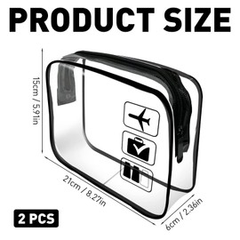 HONRIGO Clear Travel Toiletry Bag, 2-Pack TSA Approved PVC Makeup Bag for Men and Women, Transparent Airport Security Friendly Cosmetic Organizer