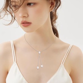 YFN Y Pearl Necklaces 925 Sterling Silver for Women Y Pendant Jewelry