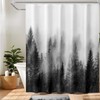 ORTIGIA Black and White Misty Forest Shower Curtain for Bathroom,