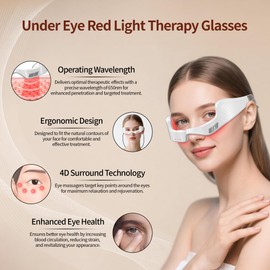 Queleay Under Eye Red Light Therapy Device, 650nm Red Light Therapy Eye Massager for Relieve Eye Bags, Eye Fatigue, Dark Circles, with Glasses Strap, Light-Weight, Hands-Free Use (White)