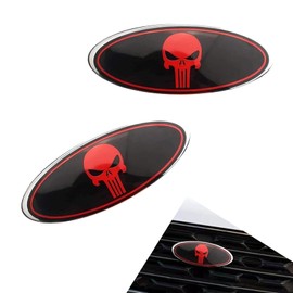 Merdege Pack of 2 Front Grille Emblem, Car Skull Badge, Grille Hood Sticker, Compatible with Ford F150 F250 (Black & Red)