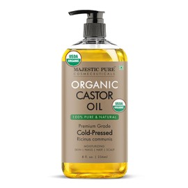 MAJESTIC PURE Usda Aceite De Ricino Orgánico | Sin Hexano Y 100% Puro | Prensado En Frío | Estimular El Crecimiento Del Cabello, Pestañas, Cejas, Uñas | Hidratante Y Nutritivo | Cuerpo, Cabe