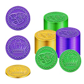 Wobeny 100 Count Mardi Gras Plastic Coins - Assorted Purple Green Gold Coins Doubloons for Mardi Gras Decorations Parade Throws Party Favors