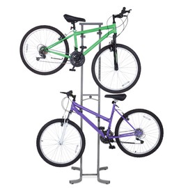 RaxGo Bike Garage Storage Rack, 2 Bicycle Garage Floor Stand, Freestanding, Adjustable Hooks, for Mountain & Road Bicycles, Universal for Indoor Use