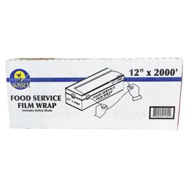 Sunset Food Service Plastic Film Wrap - 12" x 2000' - Includes Safety Blade