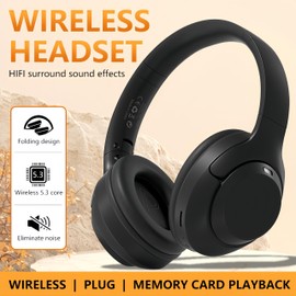 VincentDeo Wireless Over The Ear Headphones,Noise Canceling Over Ear Headphones, Bluetooth 5.3，HiFi Stereo Foldable Lightweight Headset with Microphone，Sports Earphones，Gaming Headphone (Black)