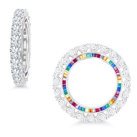 DECADENCE Sterling Silver Rhodium 4mm Round White Cubic Zirconia & Tappered Baguette Multicolor Cubic Zirconia Wheel Eternity Band