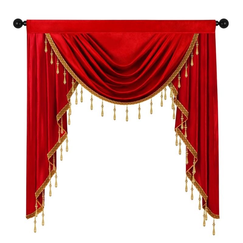 ELKCA Luxury Burgundy Red Velvet Curtain Valances for Living Room