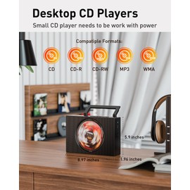 CD Player Portable Bluetooth CARONSORT Desktop CD Players for Home with Speakers, FM Radio, Headphone Jack, FM Radio/USB/AUX/Timer/Repeat/Remote Control-Black