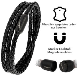 Simaru Unisex Leather Bracelet Made in Germany, Genuine Leather Wrap Bracelet with Stainless Steel Magnetic Clasp, Skin-friendly, Robust and Durable, Leather