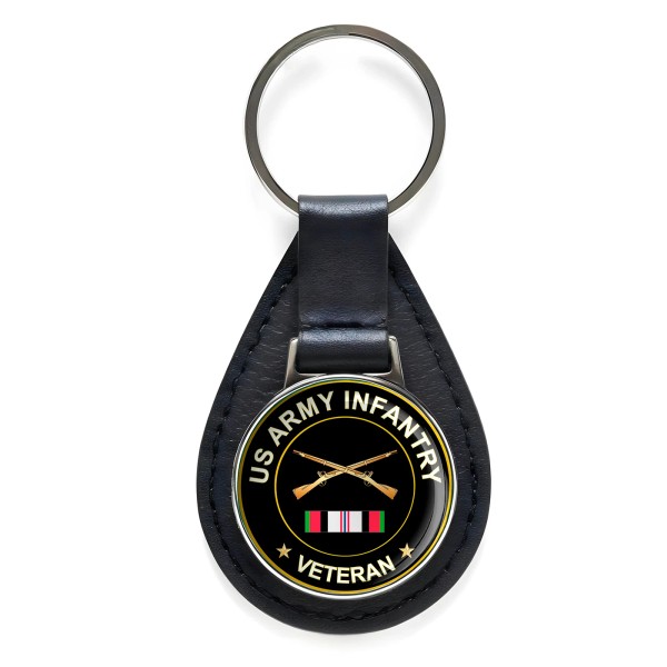 Defender Mart US Army Infantry Veteran Black Leather Keychain Silver