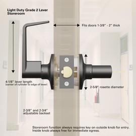 BRINKS Commercial - Light Duty Keyed Door Entry Storeroom Lever, Matte Black Finish - Meets ANSI Grade 2 Standards and is ADA Compliant