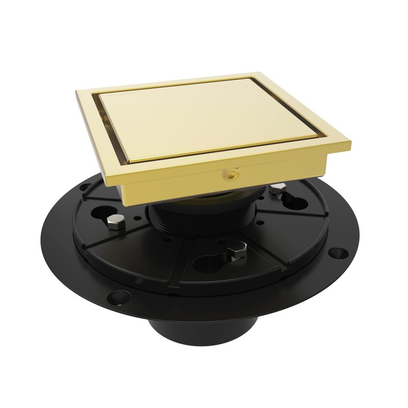 WEBANG 4 Inch Square Shower Drain Gold Floor Drain with