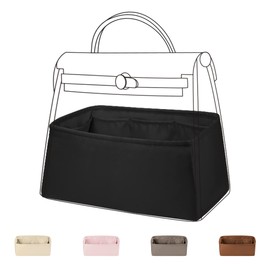 DGAZ Silk Purse Organizer Insert Fits Hermes Herbag 31/39/50 Bags, Luxury Handbag & Tote Organiser, Simplicity bag insert（Black,H31）