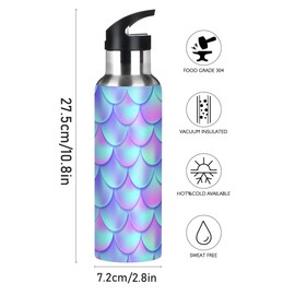 Mermaid Tail Water Bottle for Kids Stainless Steel, Vacuum Insulated Water Bottle for Boys Girls Standard Mouth Bottle with Wide Handle