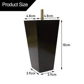 Ruolin Wooden Sofa Feet, Pack of 4, 6 cm / 10 cm / 15 cm Replacement Furniture Feet, Black with Screws and Felt Gliders for Sofa, Bed, Cabinet, Couch, Ottoman