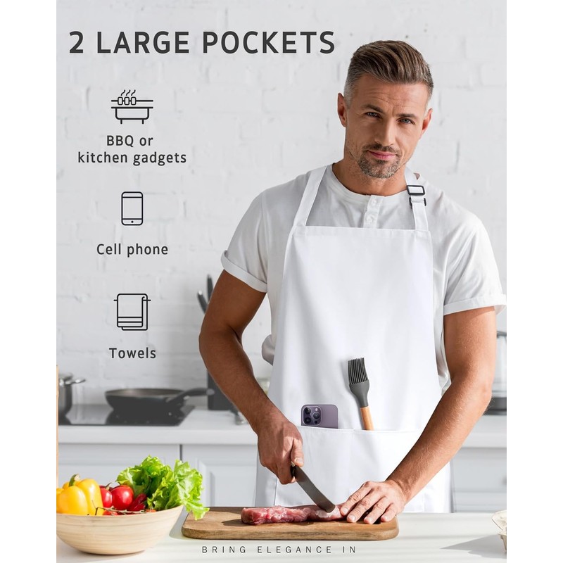 PB TECH Aprons Adjustable Bib Apron with 2 Pockets Unisex