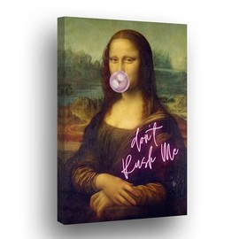 Deco CanvArt | Cuadro en Canvas con Marco | Arte Ecléctico | La Mona Lisa con Chicle | Pintura Famosa | Diferentes Tamaños | Comedor, Sala, Recamara, 