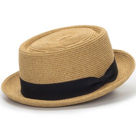 Men/Women Summer Straw Pork Pie Hat Boater Derby Fedora Sun Hats with Bowknot(S/M)