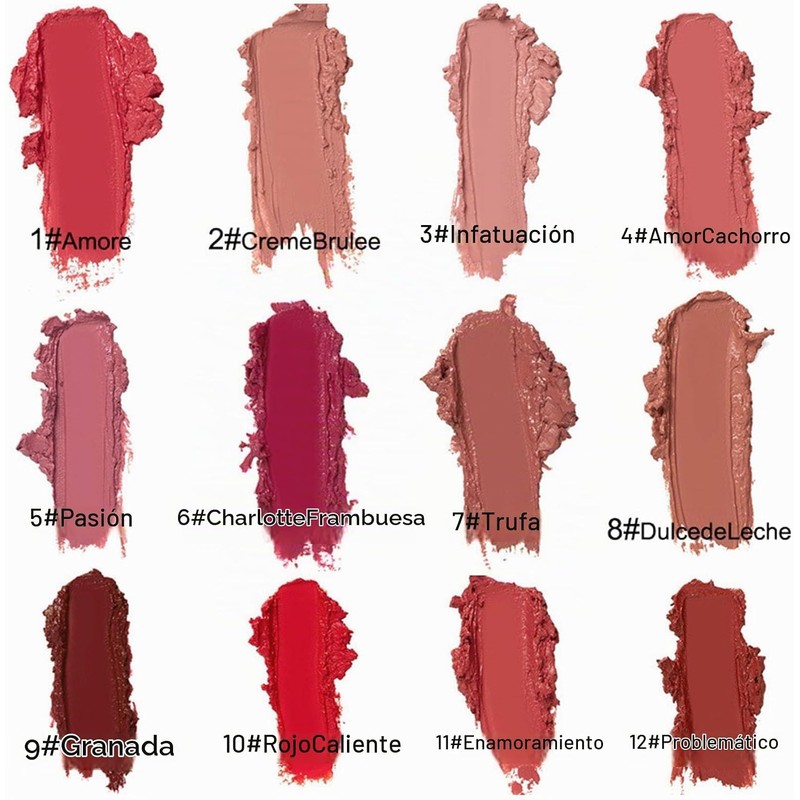 Labial Crema 12 colores hidratante y resistente al agua –