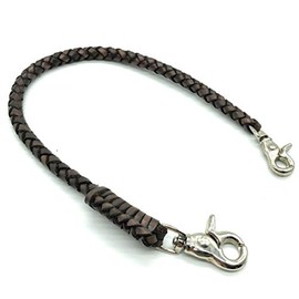 A-CRAFT Genuine Leather Hand-braided Wallet Chain, Short Type, 43cm Braided Leather Cowhide Wallet Chain, Bikers' Riders', dark brown