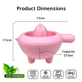 ECO Manual Citrus Juicer (375ml Capacity) | Handheld Lemon Squeezer with Built-in Measuring Cup | Orange & Lime Press | BPA-Free Plastic Squeezer | Plastic Fruit Press| Easy to Use & Portable (Pink)