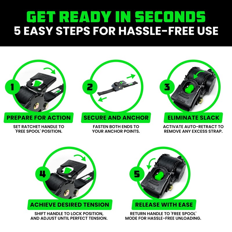 Rhino USA E Track Retractable Ratchet Tie Down Straps -